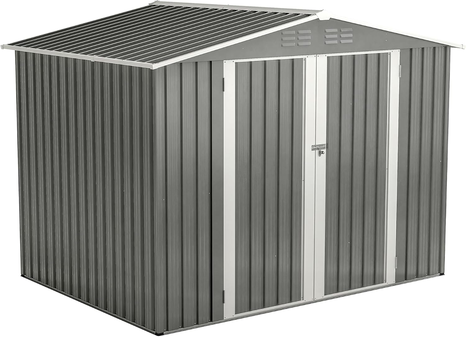 YOPTO 8 x 6 FT Outdoor Storage Shed with Floor Frame,Utility Metal Tool Storage with Lockable Doors,Air Vents & Waterproof Roof, Large Garden Shed for Backyard, Patio Lawn,Gray