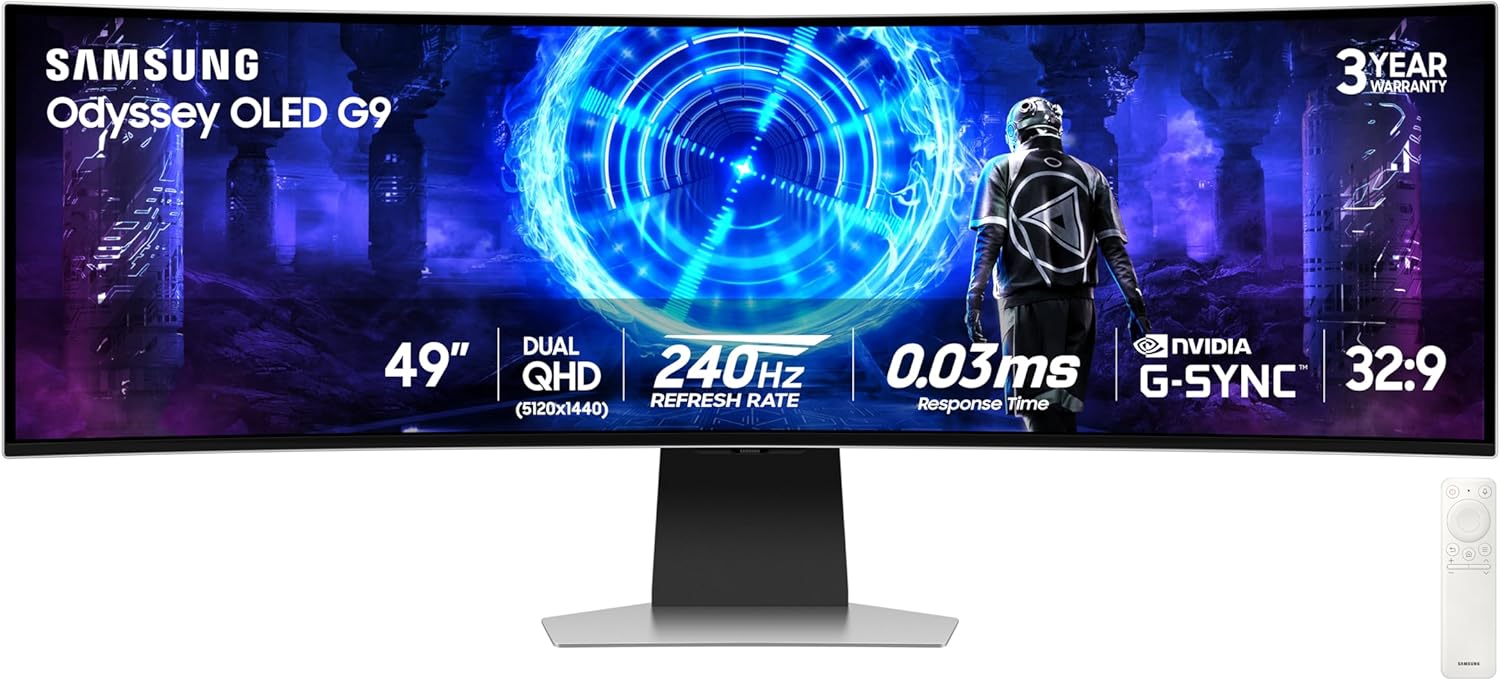 Samsung LS49DG956SNXGO 49 Inch Odyssey OLED Dual QHD Curved Gaming Monitor with 1 Year Amber Protection Extension Plan (2024)