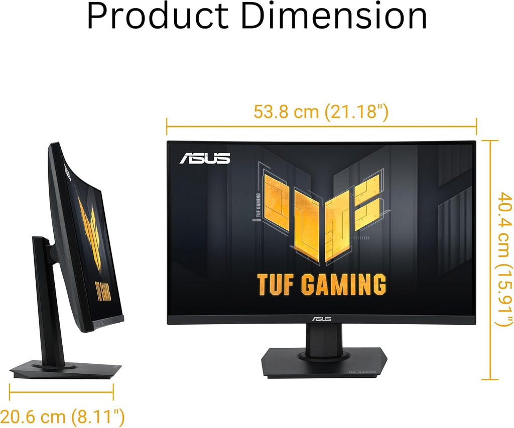 ASUS TUF Gaming 24' (23.6 inch viewable) Curved Monitor (VG24VQER) – FHD, 180Hz, 1ms, DCI-P3 90%, Extreme Low Motion Blur Sync, FreeSync, Shadow Boost, Eye Care, DisplayWidget Center, 3yr Warranty