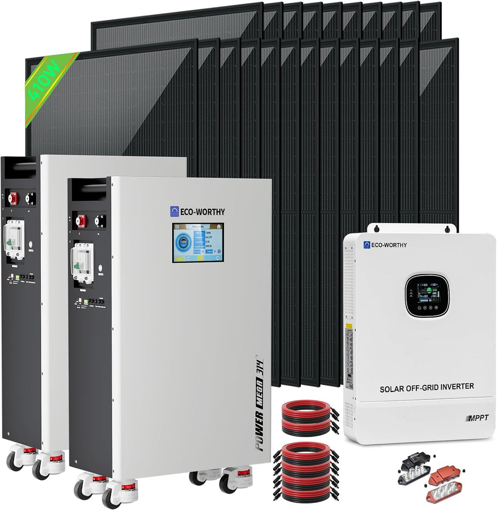 ECO-WORTHY 10000W Output Complete Off-Grid Solar Panel Kit for Home| 10KW 120V/240V Output Split Phase Inverter| 2pcs 48V 314Ah 32.2kWh High Capacity Energy Storage| 9840 Watts Solar Panel PV