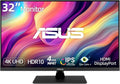 ASUS 32' 4K UHD Monitor, 3840 x 2160 IPS Display, HDR10, Adaptive-Sync, 99% sRGB, Built-in Speakers, Eye Care, DisplayPort HDMI, VESA Mountable Professional Desktop Gaming Display - Black