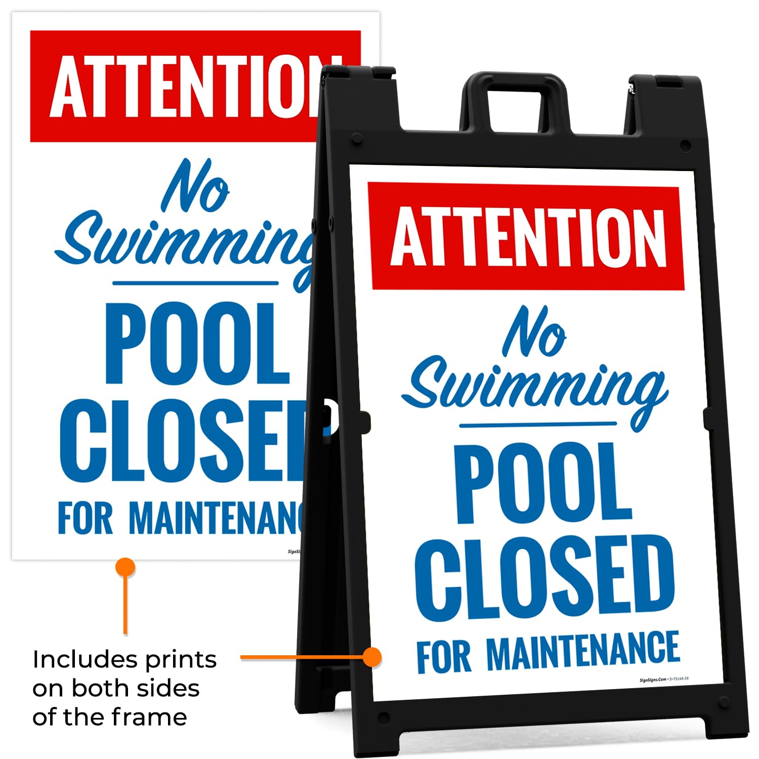 Attention Pool Closed for Maintenance No Swimming Folding Floor Sign, 24x36 Inches, with A Frame Stand, Made in USA by Sigo Signs