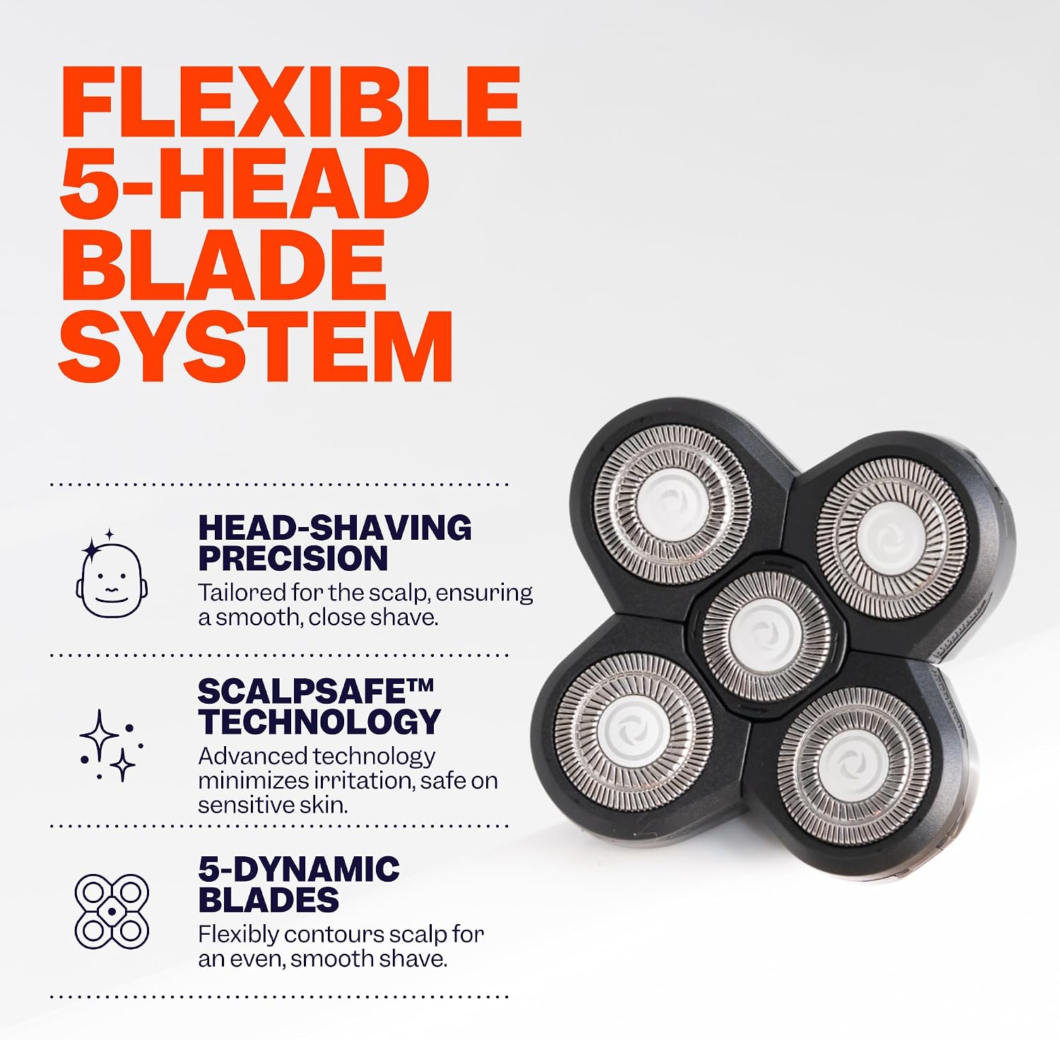 Freebird FlexSeries™ Shaver and Blade - Fast, Smooth, Water-Resistant Electric Head Shaver with 5 Flexible Blades, USB Rechargeable, Ideal for Bald Men and Women
