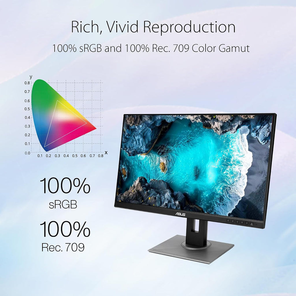 ASUS ProArt 27' QHD Monitor, 1440P IPS Display, 100% sRGB|Rec. 709, Delta E < 2 Color Accuracy, Calman Verified, DP HDMI Mini DP DVI USB Hub, Ergonomic Tilt Swivel Pivot Height Adjustable Stand