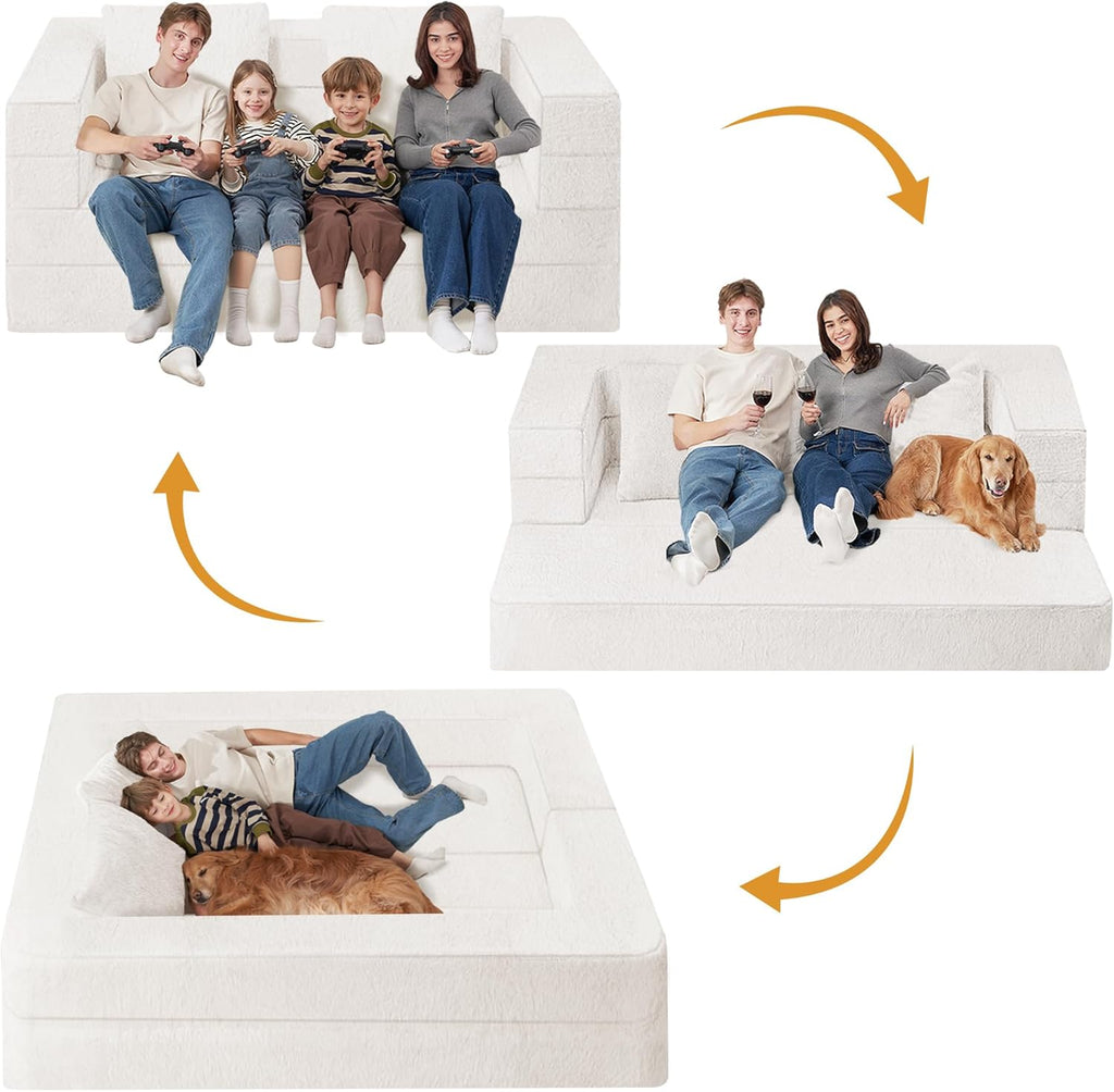 Futon Sofa Bed with Pillow, 3-in-1 Sleeper Sofa Bed with Removable Cover, Convertible Floor Sofa Bed, No Assembly Boneless Couch for Living Room, Bedroom