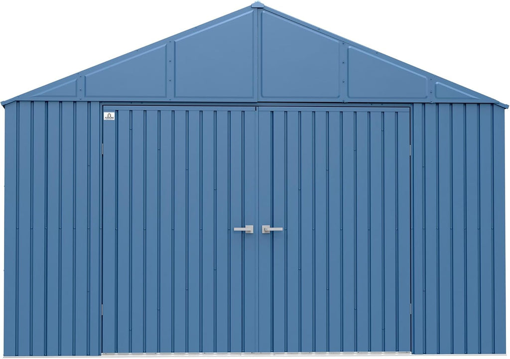 Arrow Shed Elite 12' x 12' Tall Outdoor Steel Storage Shed with High Gable and Lockable Doors Storage Building, Blue Grey