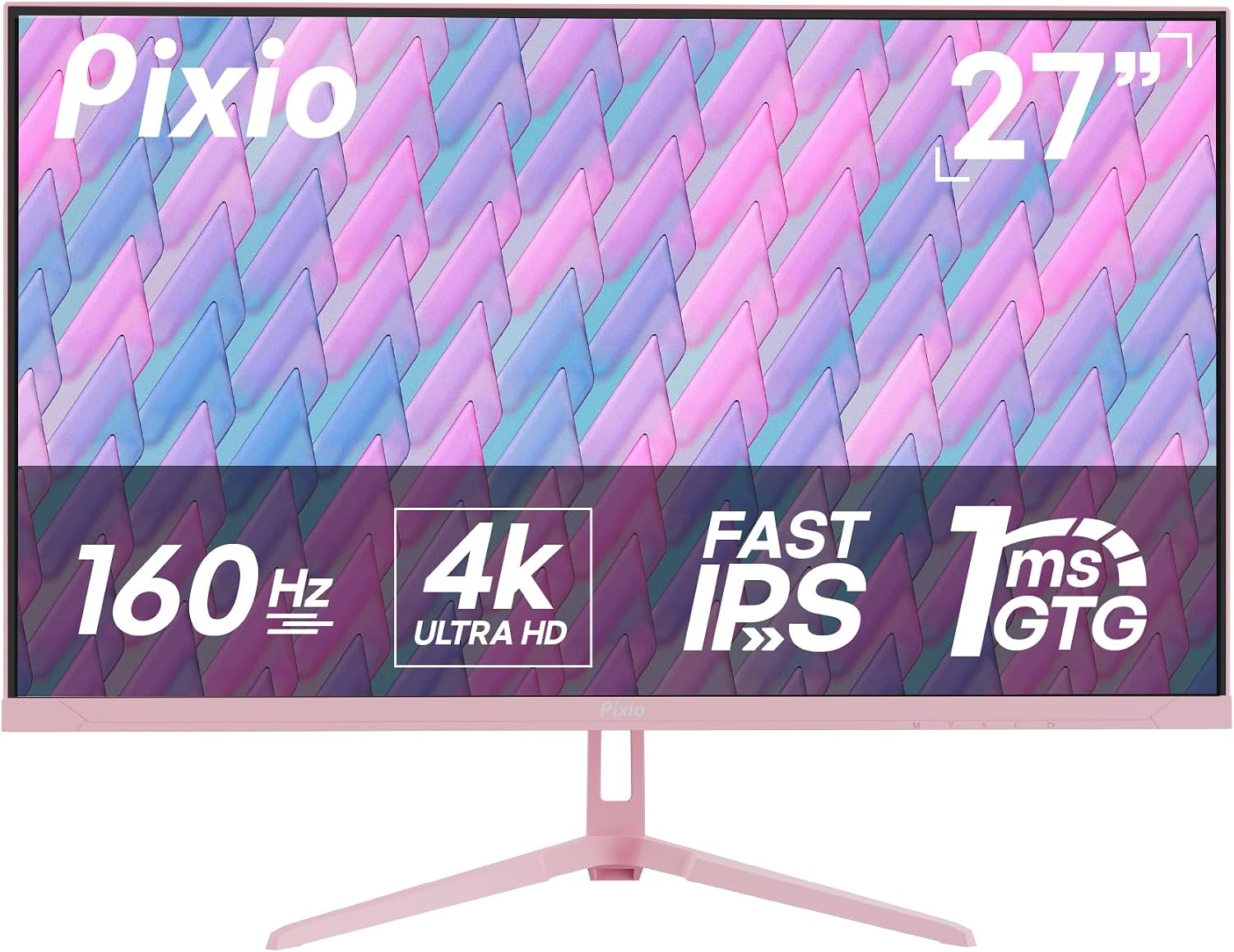 Pixio PX27U Wave Pink 27 inch 160Hz Refresh Rate 4K 3840x2160p Resolution Fast IPS Panel 1ms GTG Response Time Black Tilt Adjustable Gaming Monitor with Adaptive Sync