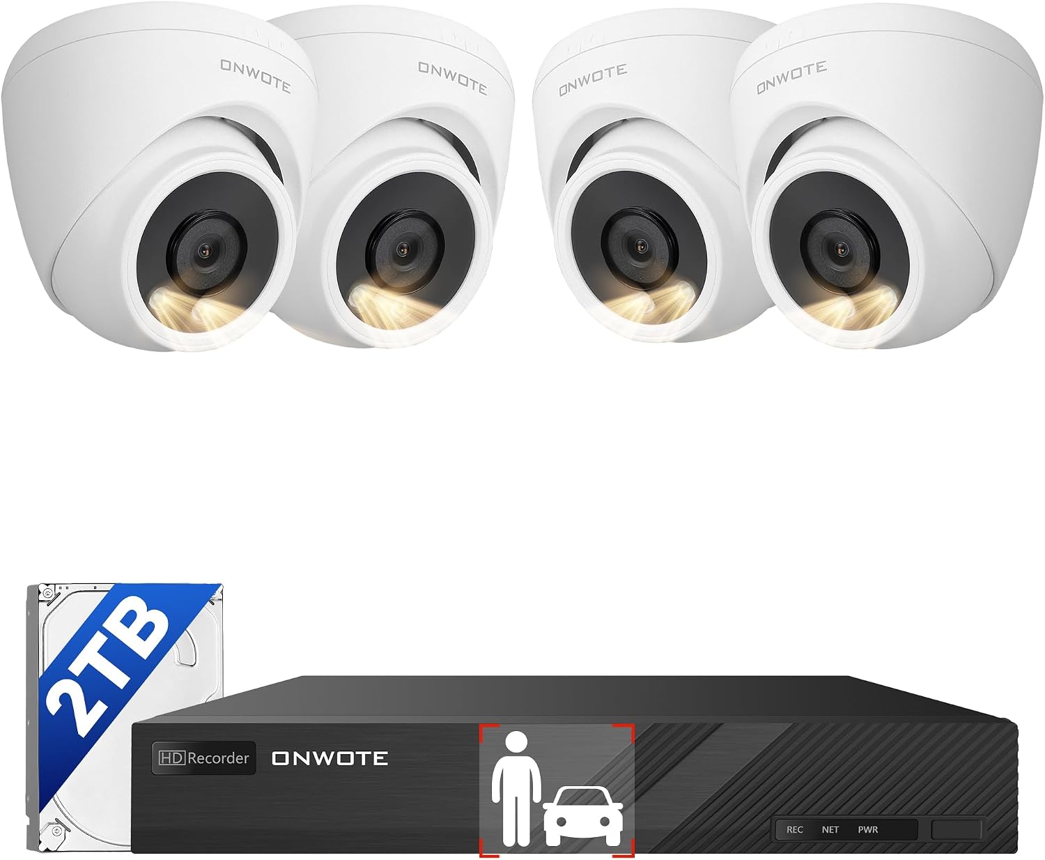 ONWOTE 8 Channel NVR PoE Security Camera System, 4X 6MP Wired Outdoor IP Cameras, AI Human Vehicle Detection Tigger Color Night Vision, 122° FoV, 8CH 4K 8MP NVR 2TB, CCTV Kit for Home Businesses