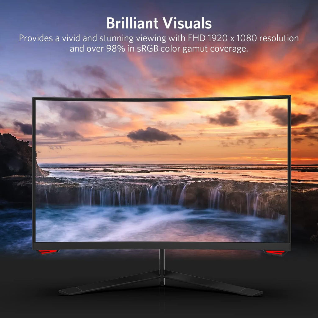 24'' 165Hz Refresh Rate Curved Monitor Full HD 1080P with HDMI Display Ports, VESA Compatible, Free-Tearing Eye Care Monitor for Home Office and Gaming (DP Cable Included)