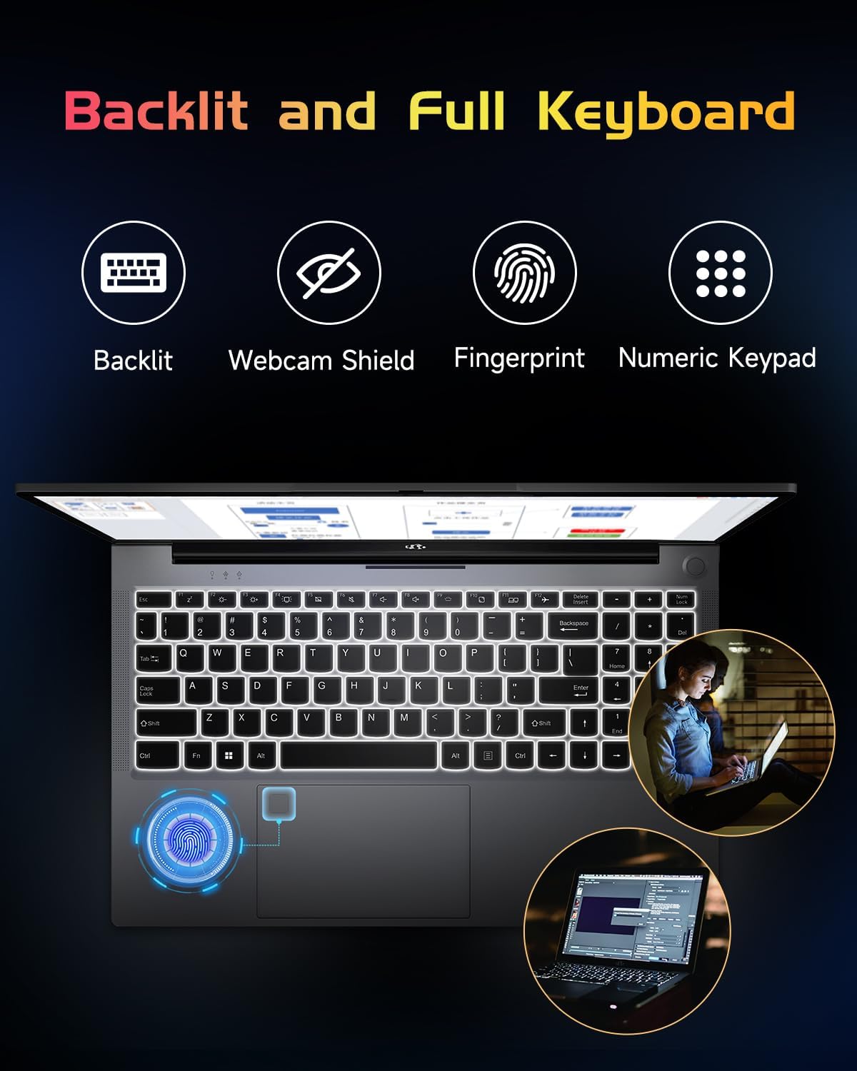 NIMO 15.6' IPS FHD-Laptop, Intel Pentium Quad Core N100 8GB RAM 256GB SSD (Beat i3-1115G4, Up to 3.4GHz) Computer with Backlit Keyboard Fingerprint Type-C WiFi 6 BT5.2, for Student and Home