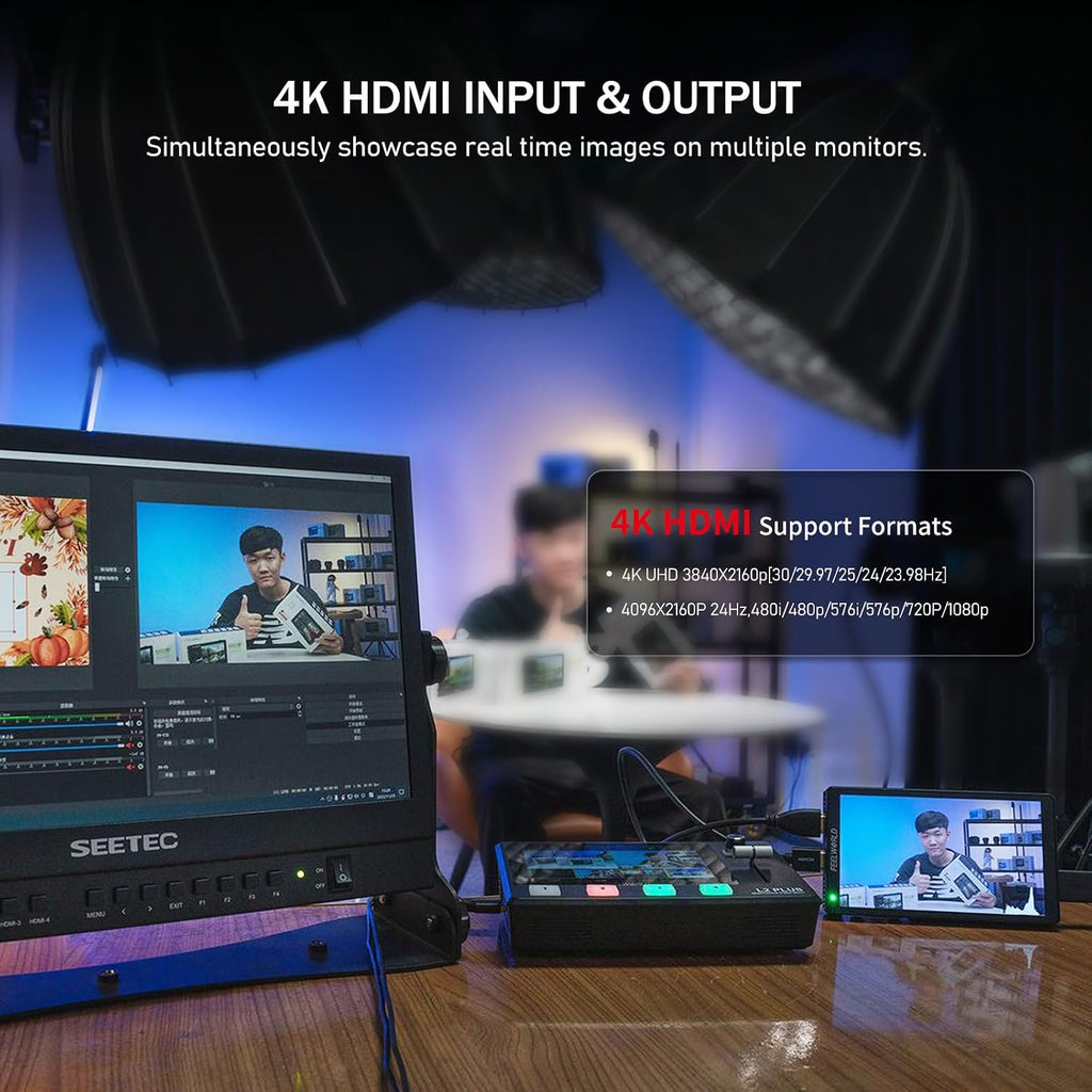 FEELWORLD ATEM156 Quad-Split Monitor 4K 15.6' Director's Monitor with 4 x HDMI I/O Live Streaming Broadcast Display Screen for Switchers, Mixer, Studio, Television