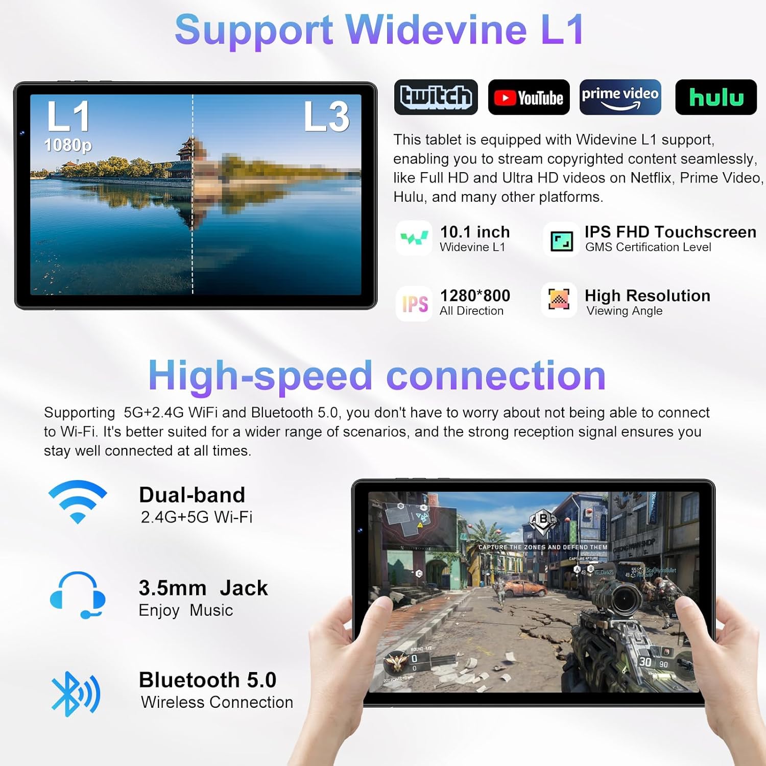 2026 Tablet 10 inch Android 15 Tablets 30GB RAM 128GB ROM 1TB Expand, 8000mAh Octa-Core Tablet with Drop-proof Case, Gemini AI, HD IPS Display, GPS, 5G WIFI, Split-screen, Widevine L1 -Metal Green