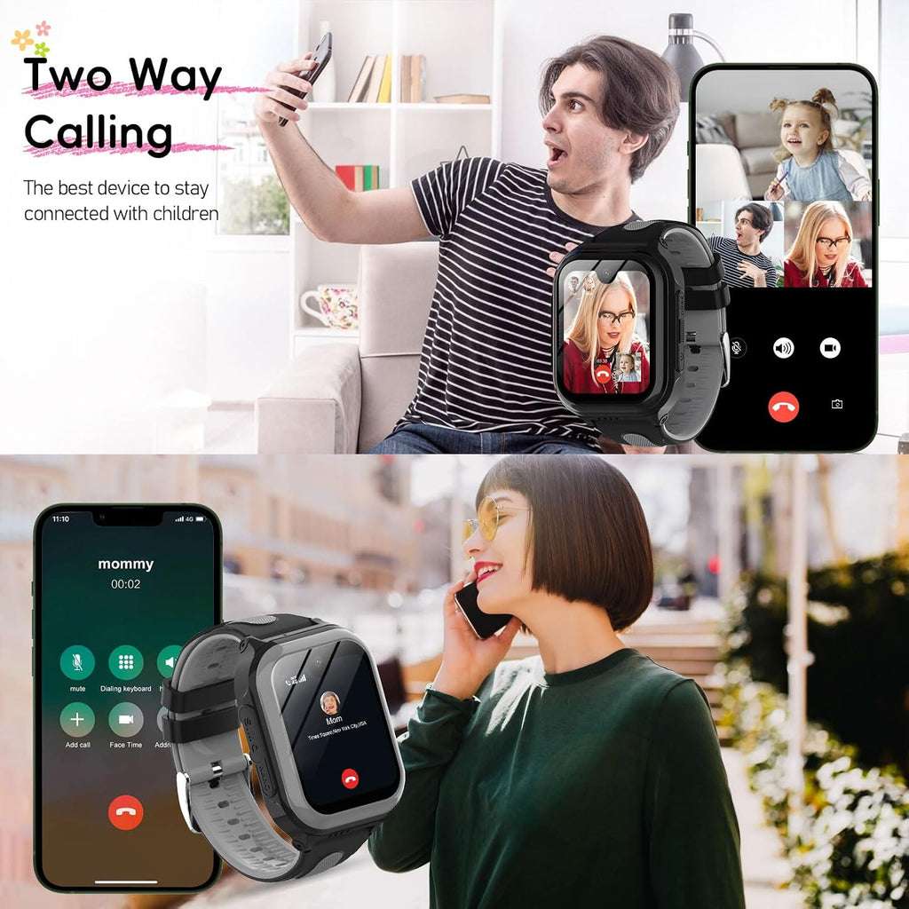 Wonlex 4G Smartwatch for Kids with SIM Card, 1.78 Inch Touch Screen Phone Watch with Video Calling, Voice Chat, SOS, Camera, Music, Pedometer, Birthday Gift for Girls and Boys 8-12 Years Old
