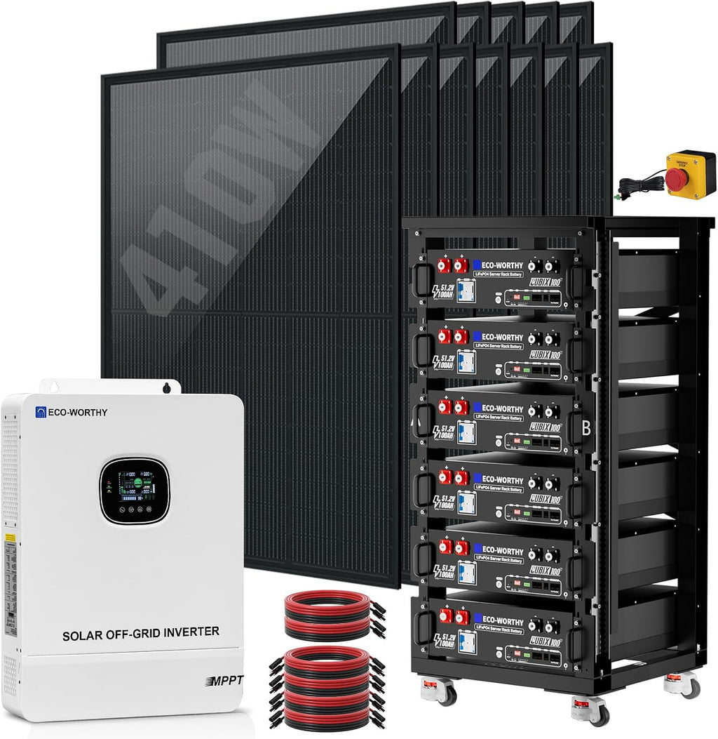 ECO-WORTHY 10KW Output Home Off-Grid Solar Power System: 30.72kwh Server Cabinet with Communication Lithium Battery, Large Capacity, More Freedom.4920W Monocrystalline Photovoltaic Solar Panel Matrix.