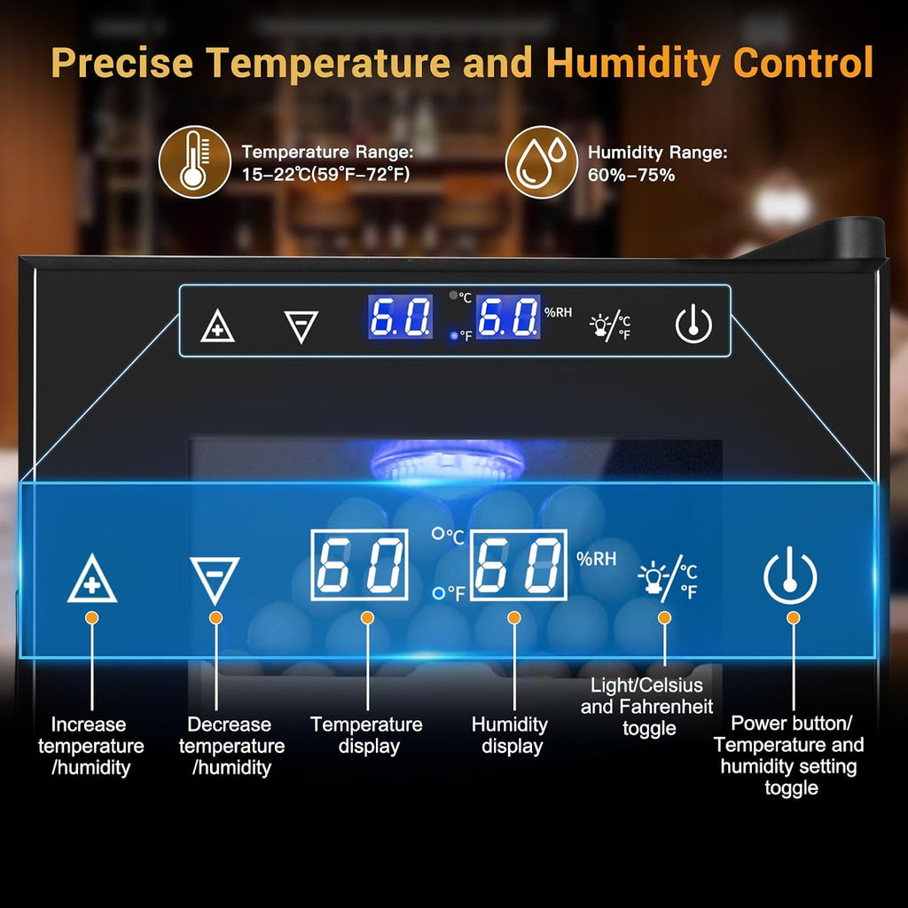 Electric Humidor for Cigars, 35L 250 Counts Large Capacity Thermostatic Desktop Humidor Cabinet with Digital LED Screen, Safety Lock,Smart Humidity & Temp Control, Gifts for Men