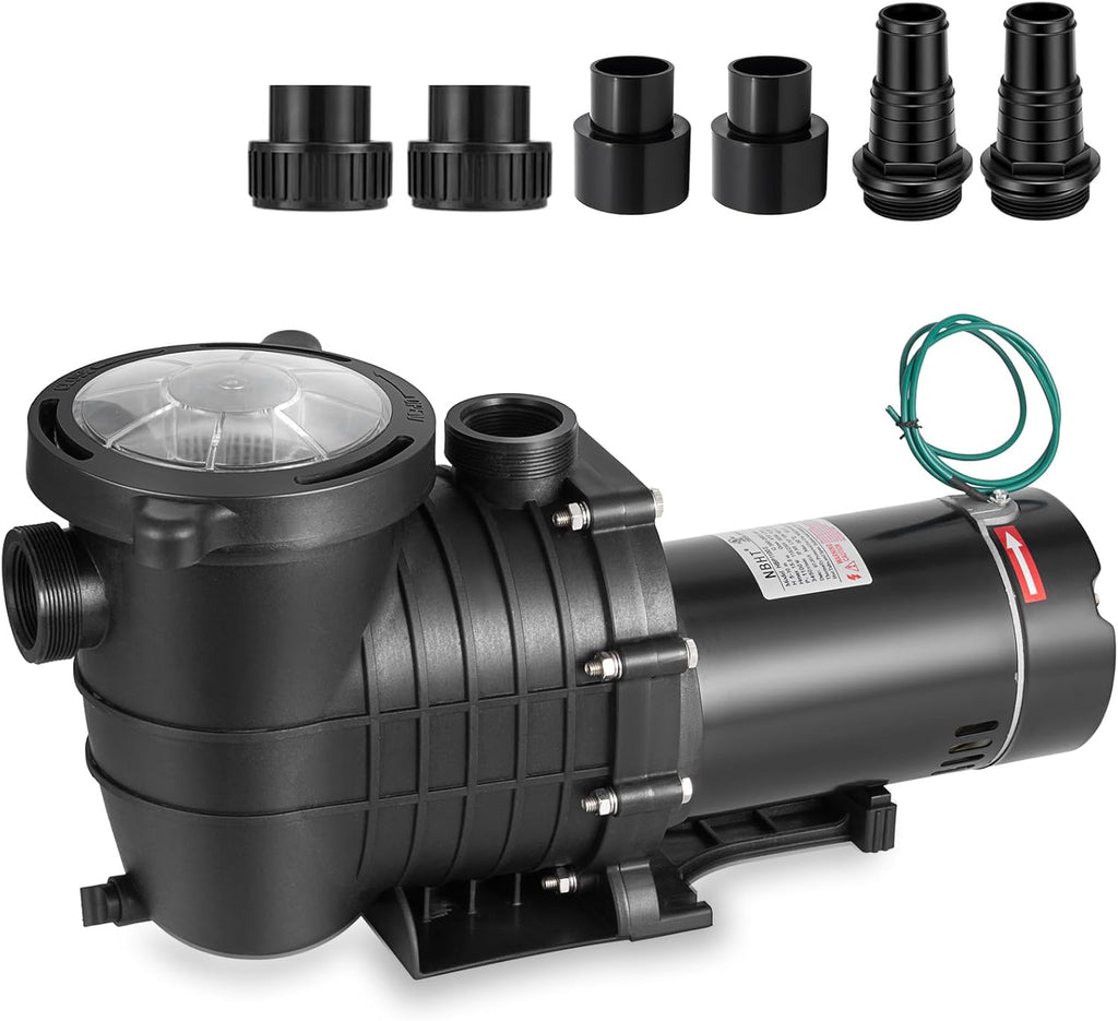 Leomru 2 HP Pool Pump 6800 GPH Self Priming in/Above Ground Swimming Pool Pump 110V/220V Dual Voltage Single Speed Pumps with Strainer Basket 6Pcs Connectors