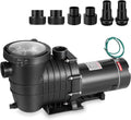 Leomru 2 HP Pool Pump 6800 GPH Self Priming in/Above Ground Swimming Pool Pump 110V/220V Dual Voltage Single Speed Pumps with Strainer Basket 6Pcs Connectors