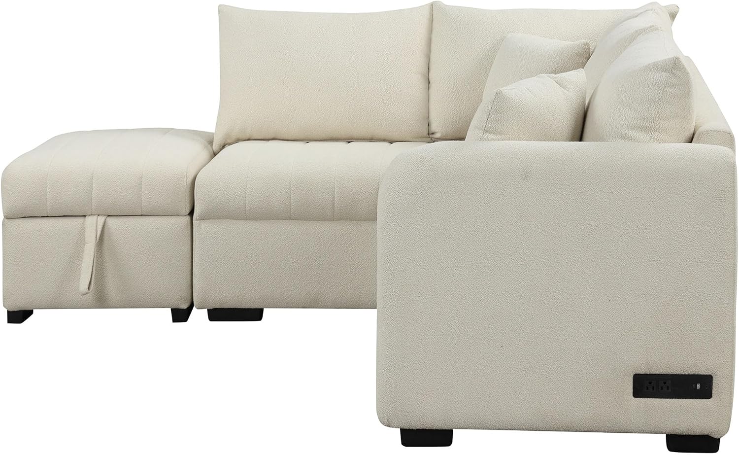 LUMISOL 82.6' Convertible Sleeper Sofa Bed with Storage Ottoman, L-Shaped Sectional Sofa with Charging Stations, Pull Out Sofa Couch with Chaise for Living Room, Apartment, Beige