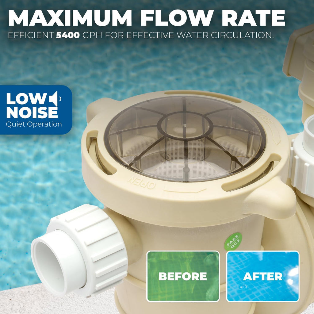 XtremepowerUS 1.5HP Variable Speed Whisper Above Ground Swimming Pool Pump, 1.5' Fitting Adapter High-Flow 3-Speed, Timer LCD Panel, 115/230V, Energy-Efficient Self Priming Swimming Pool