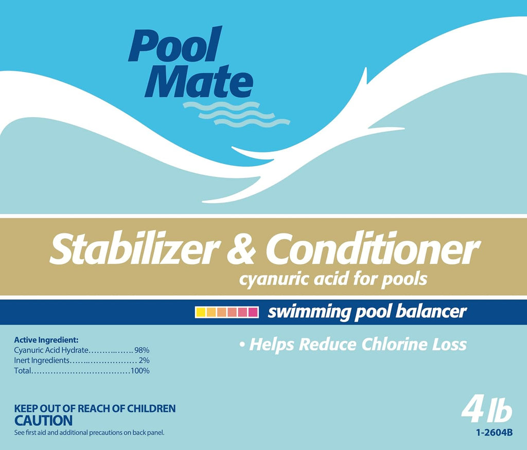 Pool Mate 4-Pounds Premium Pool Stabilizer and Conditioner,Concentrated Cyanuric Acid for Pools,Helps Chlorine Last Longer,(Pack of 8)
