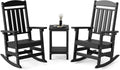FOOWIN 3-Piece Outdoor Rocking Chairs Set, High Back Patio Rocker with Side Table, HDPE All Weather Resistant Oversized Rocking Chairs for Indoors, Porch, Patio, Backyard, Black (Black, 3-Set)