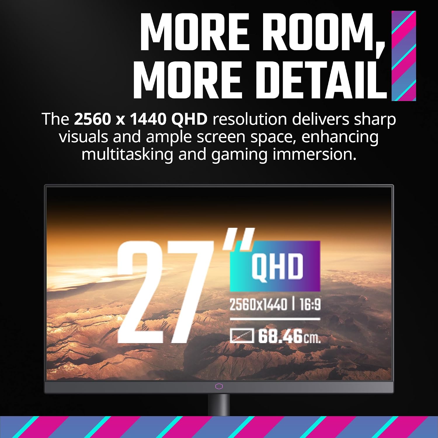 Cooler Master GM2711S 27' WQHD 2560 x 1440 Ultra-Speed IPS Gaming Monitor | Up to 180Hz | Up to 0.5ms | Adaptive Sync AMD|Nvidia | HDR Support | DP1.4 * 1 | HDMI2.0 * 2