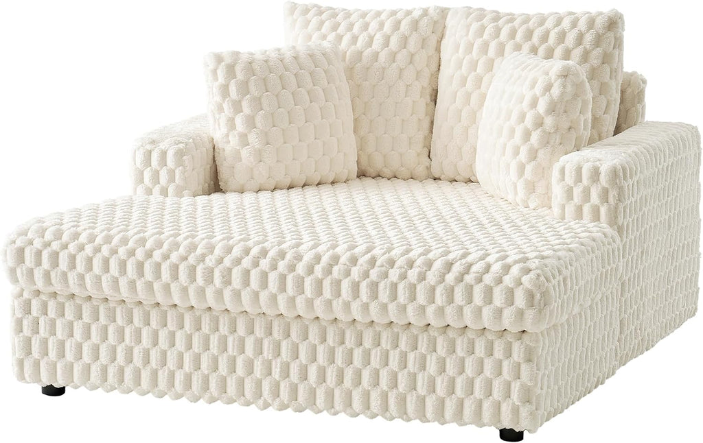 VanAcc 58-Inch Plush Sleeper Chair with Throw Pillows, Upholstered Chaise Lounge & Sofa Bed with Armrests for Living Room, Off-White