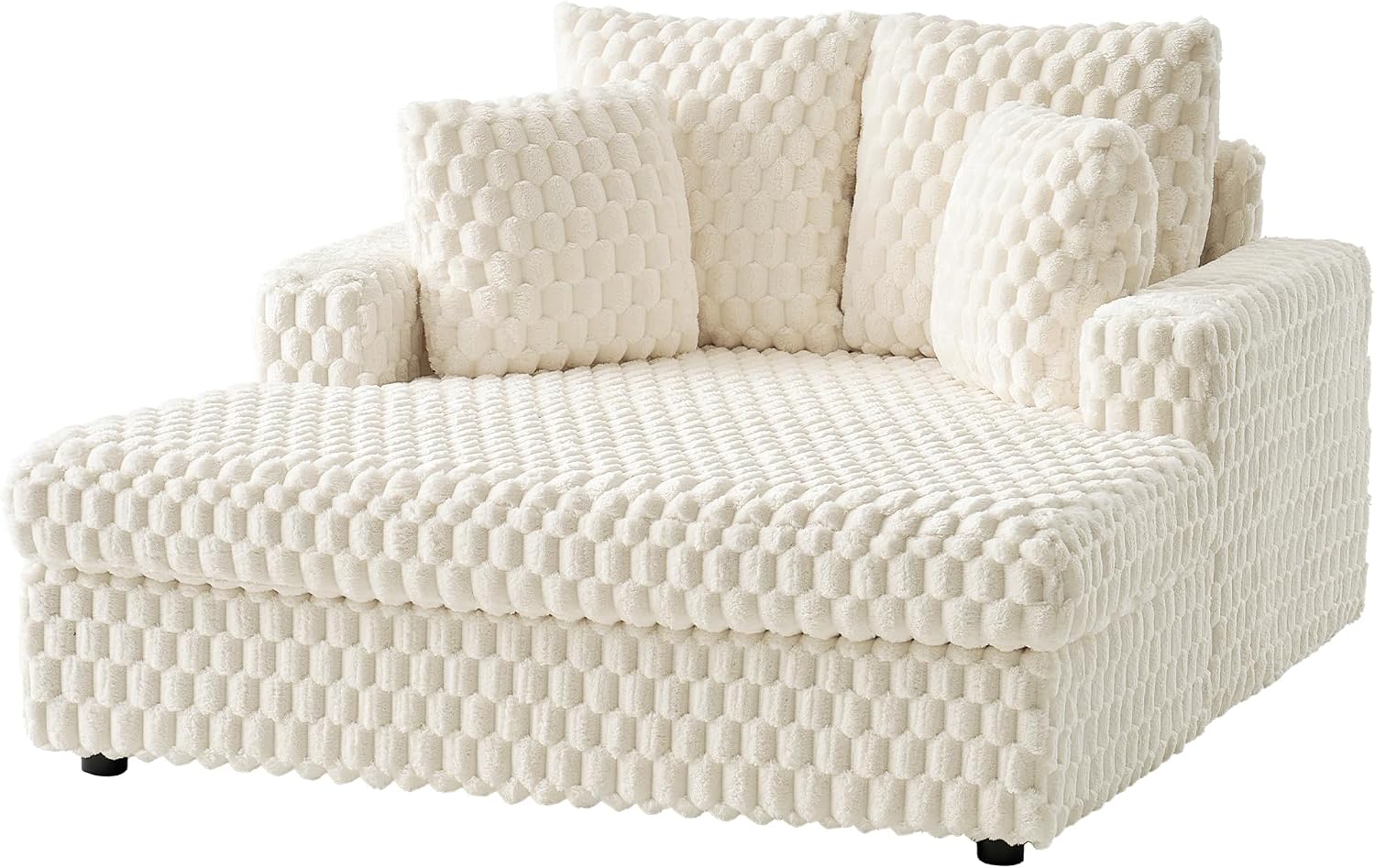 VanAcc 58-Inch Plush Sleeper Chair with Throw Pillows, Upholstered Chaise Lounge & Sofa Bed with Armrests for Living Room, Off-White