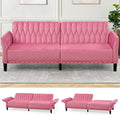 77' Velvet Sofa Bed with Adjustable Armrests and Backrests,Tufted Convertible Futon Couch with Nailhead Trim, Loveseat Modern Velvet Sleeper Sofa for Living Room,Bedroom,Office,Pink