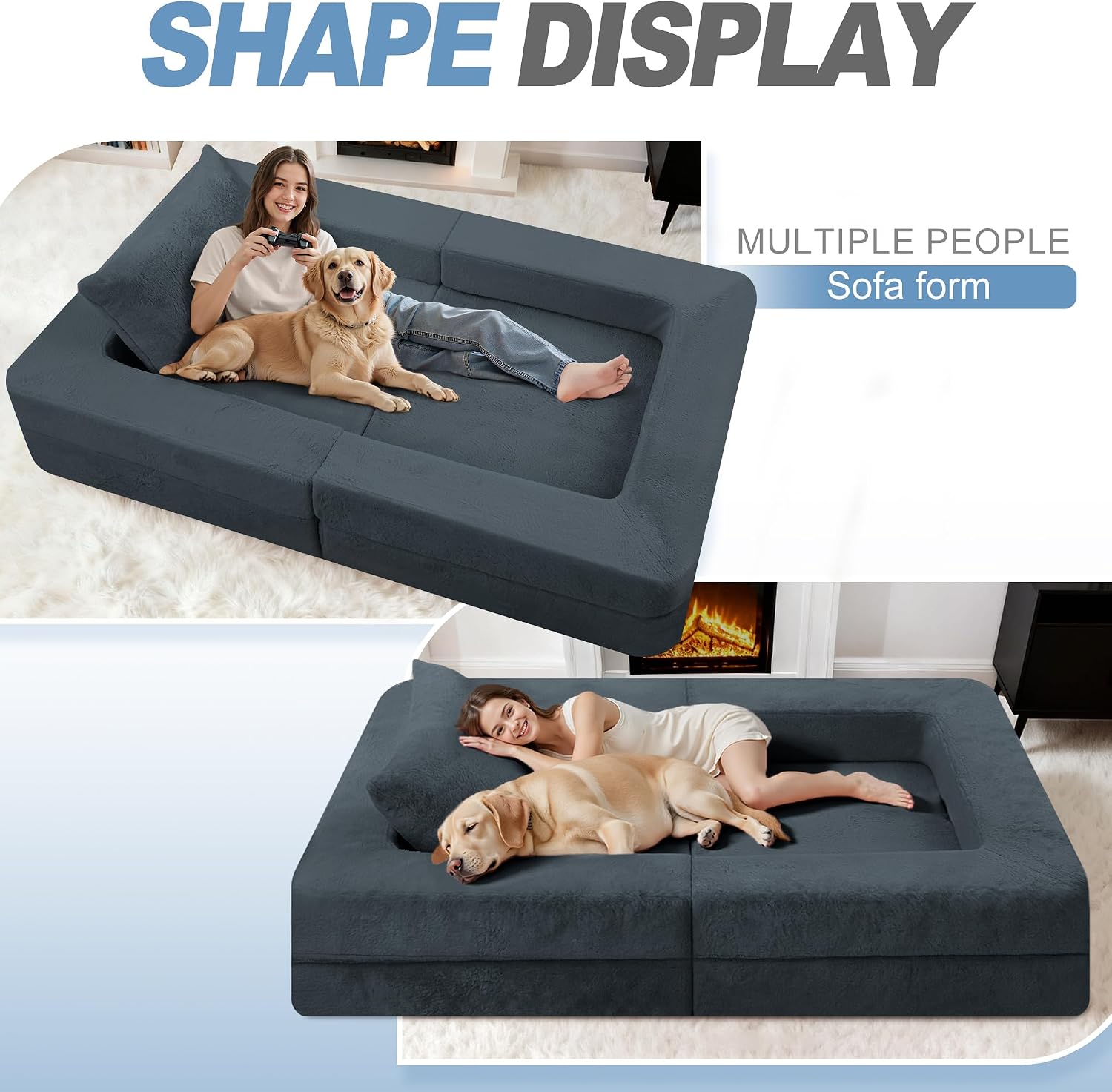 Futon Sofa Bed with Pillow, 3-in-1 Sleeper Sofa Bed with Removable Cover, Convertible Floor Sofa Bed, No Assembly Boneless Couch for Living Room, Bedroom