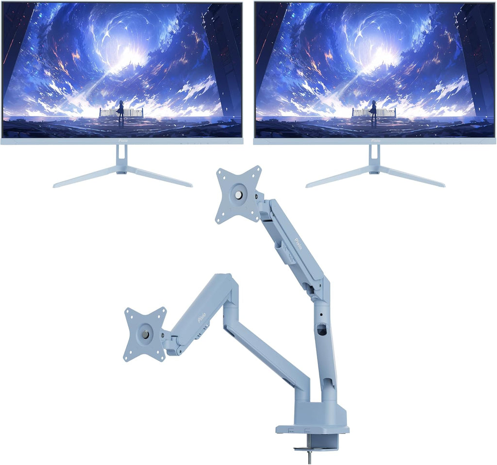 Pixio Two PX275 Wave Blue 27 inch 100Hz Refresh Rate QHD 1440p Resolution IPS Panel 1ms MPRT Response Time Gaming Monitor and PS1D Wave Blue Dual Monitor Arm - Fits up to 32 inches and 19.8lbs