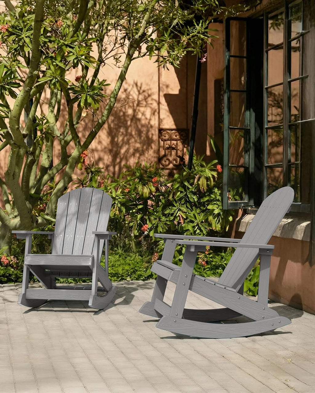 YEFU Outdoor Rocking Chair Set of 2,Adirondack Rocking Chair,Patio Rocker Chair with Wide Back,Oversized Rocker Chair Look Like Real Wood, for Lawn, Porch, Backyard, Indoor and Garden(Grey)