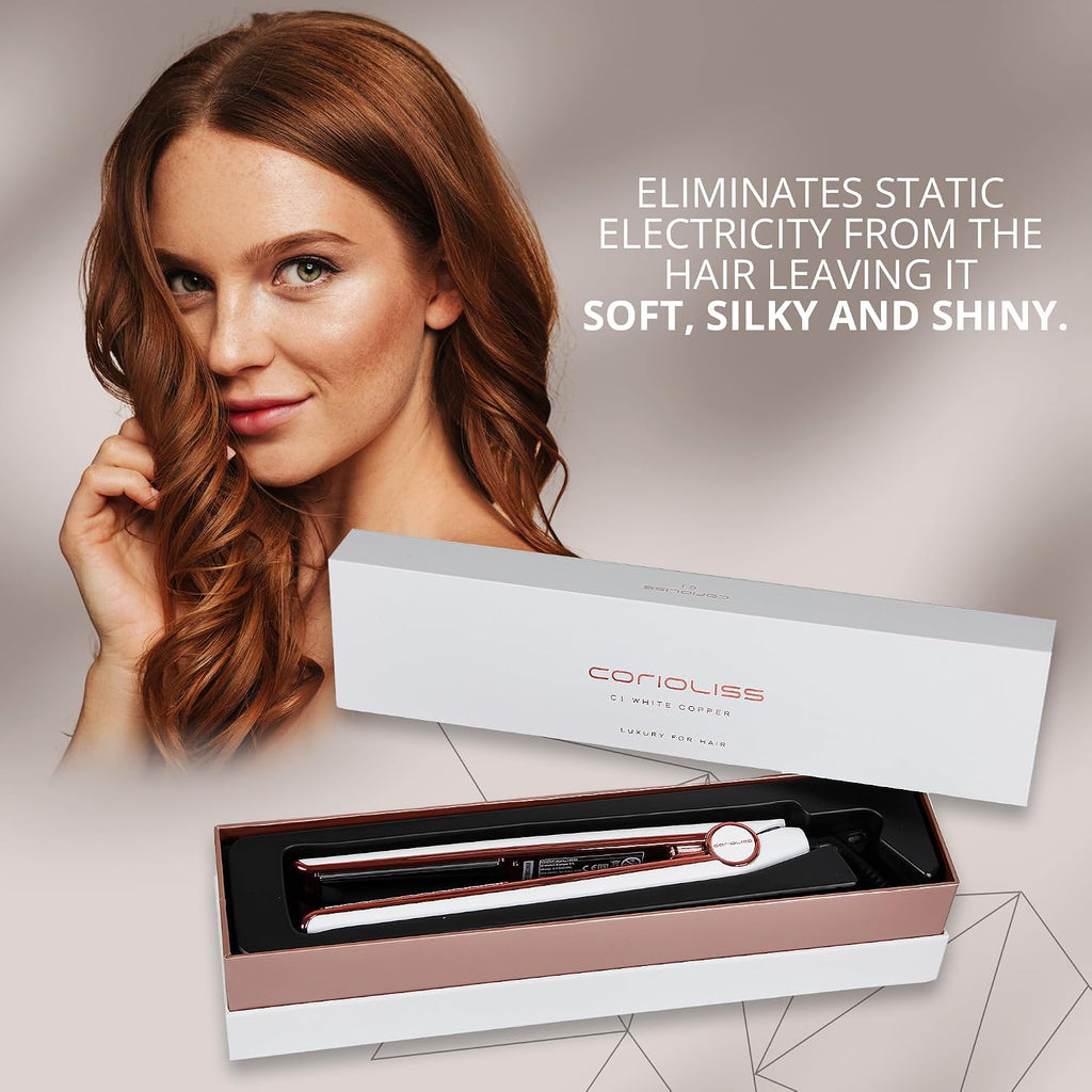 Corioliss C1 Flat Iron Hair Straightener Professional Titanium Plates Temperature Control Travel Case (White Copper)