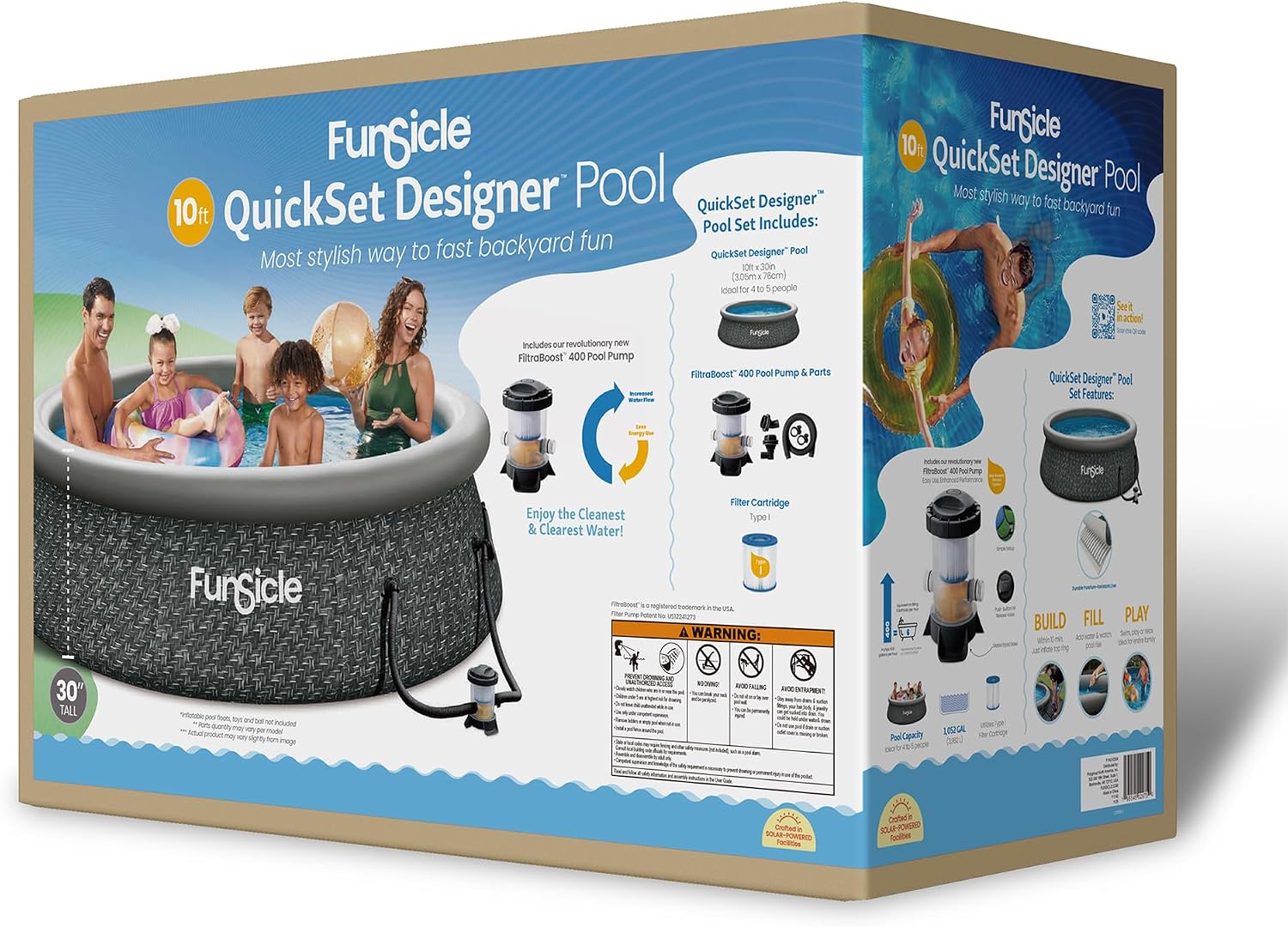 Funsicle Quickset Designer 10ft x 30in Round Inflatable Above Ground Swimming Pool with Filter Pump – Easy Setup with Top Ring Design