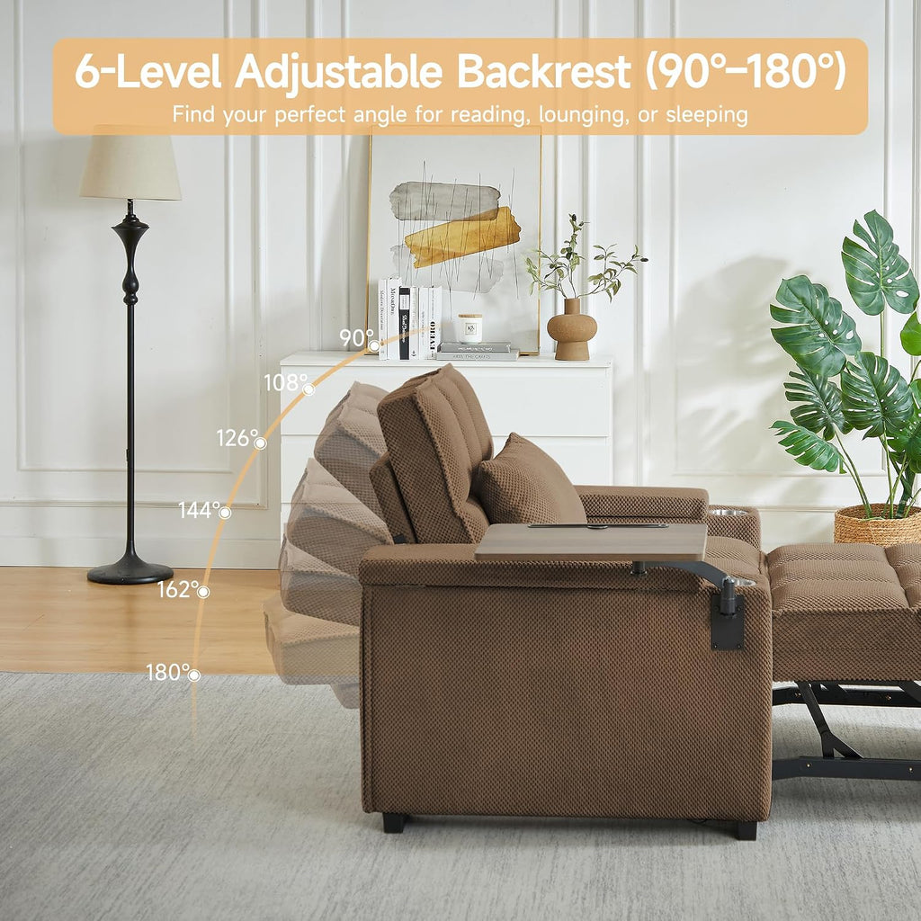 Auvsoce 3-in-1 Folding Convertible Sofa Bed Set of 2, Sleep Couch with Modern Chenille Fabric, 360° Swivel Side Table, Easy Assembly, Perfect for Living Room & Home Theater