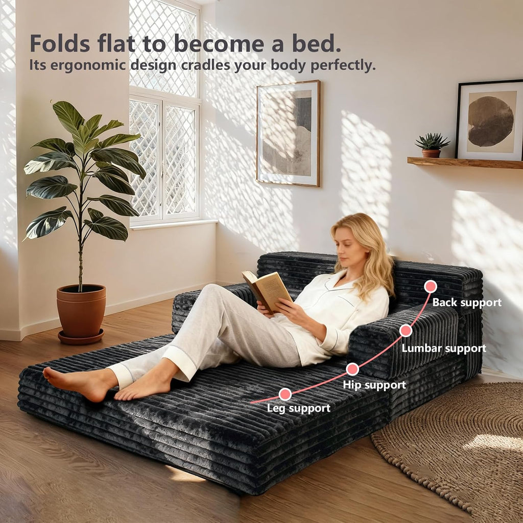 YEPDIN Folding Sofa Bed,Convertible Sofa Bed with Armrest Foldable Sleeper Chair, Portable Folding 4-in-1 Floor Sofa with Convertible Lounge Chair for Living Room,Bedroom,Washable Cover,Black Single