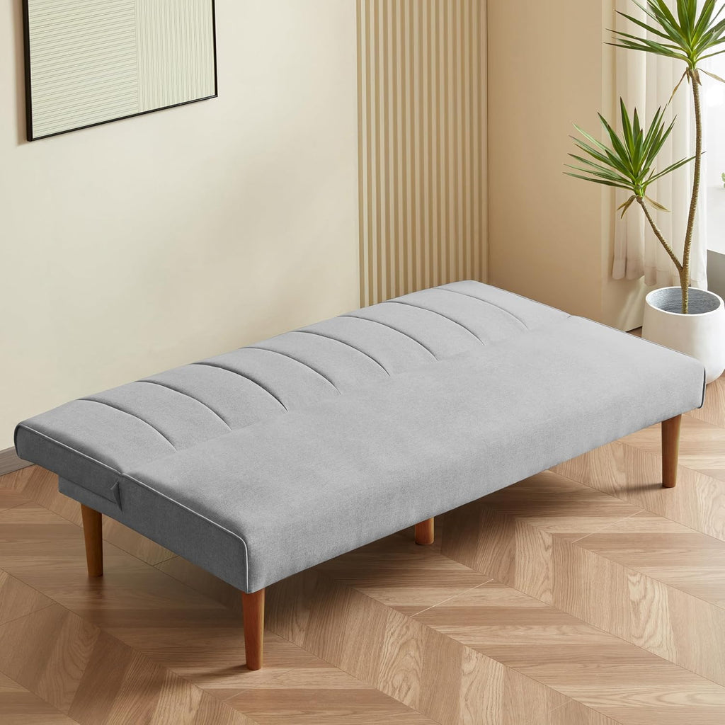 HomePop Upholstered Bergen Convertible Futon Sofa Bed, Modern Sofa Couches for Living Room, Small Spaces, Dorm, Apartment, Gray Woven