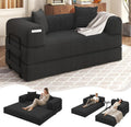80' Convertible Sofa Bed, 5 in 1 Modular Boneless Couch Sleeper Sofa Bed with Fixed Frame & Removable Backrest Pillow, Washable Corduroy Futon Sofa Bed Couch in a Box for Small Spaces, Dark Black