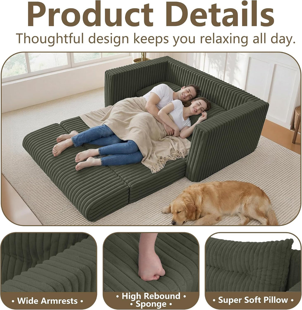 HABUTWAY Folding Sofa Bed, 2 in 1 Convertible Sleeper Chair with Pillow, Portable Fold Out Chair Bed with Armrest, Comfy Floor Couch, Lazy Sofa for Living Room Bedroom Dorm Home Office, Green