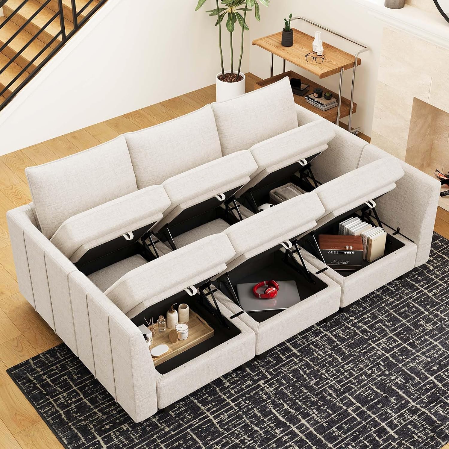 Belffin Modular Sectional Sofa Chenille Sleeper Sectional Couch with Storage Modular Sofa Bed for Living Room, 6 Seats, Beige