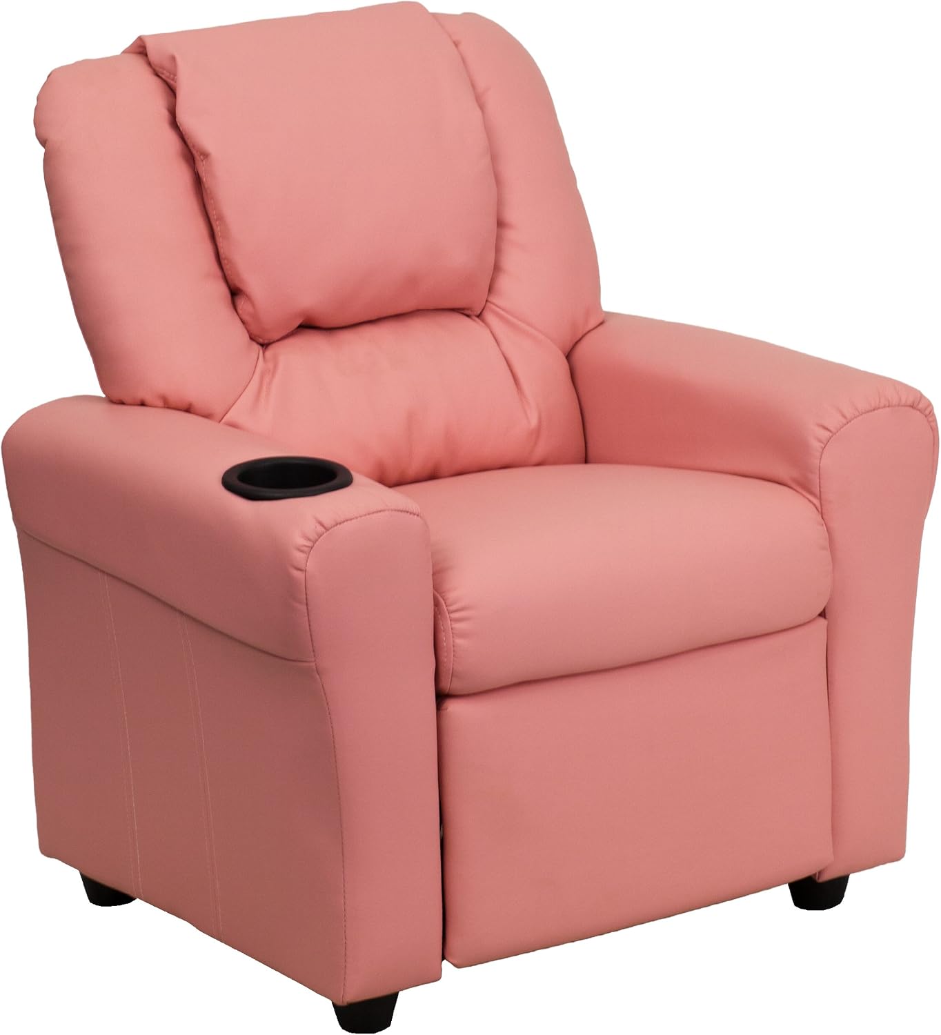 EMMA + OLIVER Pink Vinyl Kids Recliner with Cup Holder and Headrest