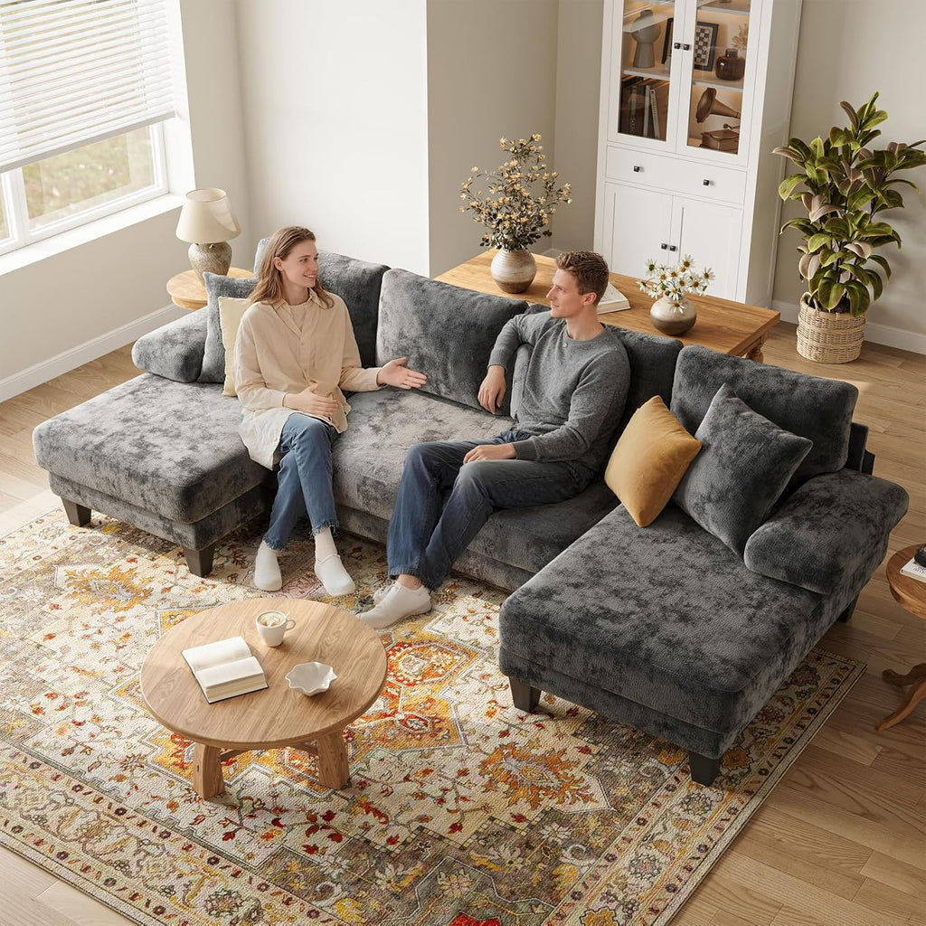 Txtin's Sleeper Sofa with Pull Out Couch Bed | 112 Inch Couches for Living Room | U-Shaped Convertible Sofa Bed | Chenille Dark Grey