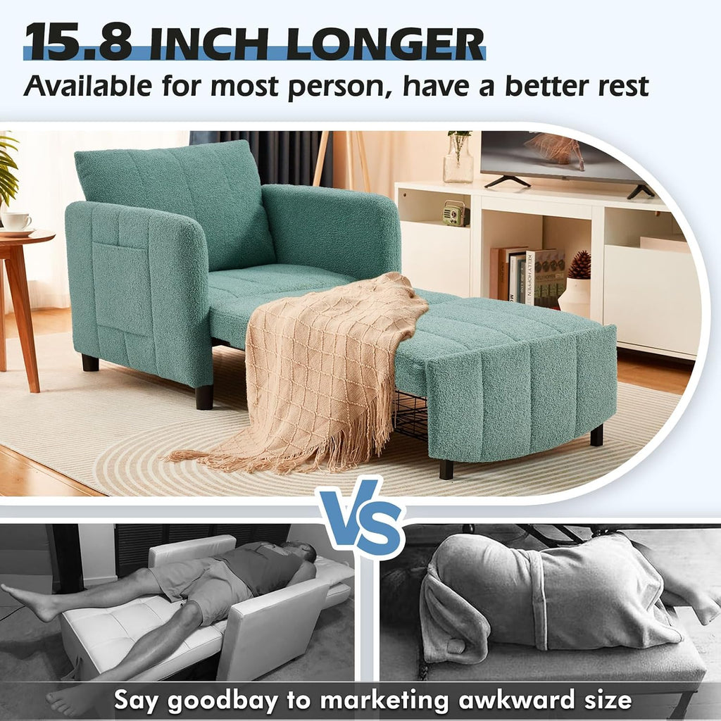 ZZW Sleeper Chair 84' Extra Long Convertible Chair Bed Upgraded 3-in-1 to 4-in-1 Pull Out Chair & Single Sofa Bed for Adult Sleeping Chairs for Living Room & Small Space
