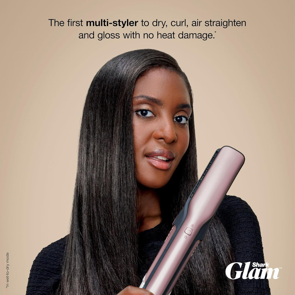 Shark Glam Ceramic & Powerful Air Styling & Drying System, with Silki Straightener & Glossi Air Glosser, for Drying, Curling, Air Straightening & Glossing, Pink, HD6051SPK (Straight & Wavy Hair)