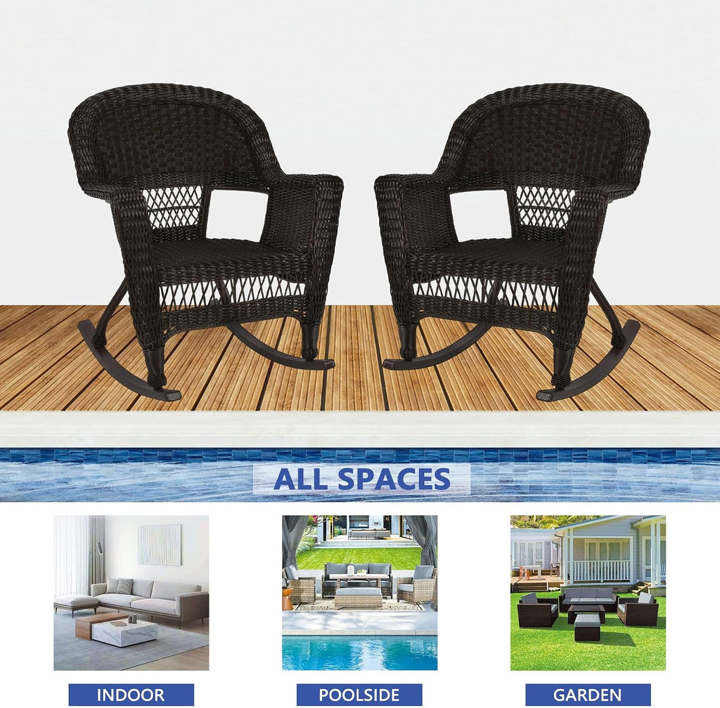 Jeco Set of 2 Wicker Rocker Chairs, Espresso