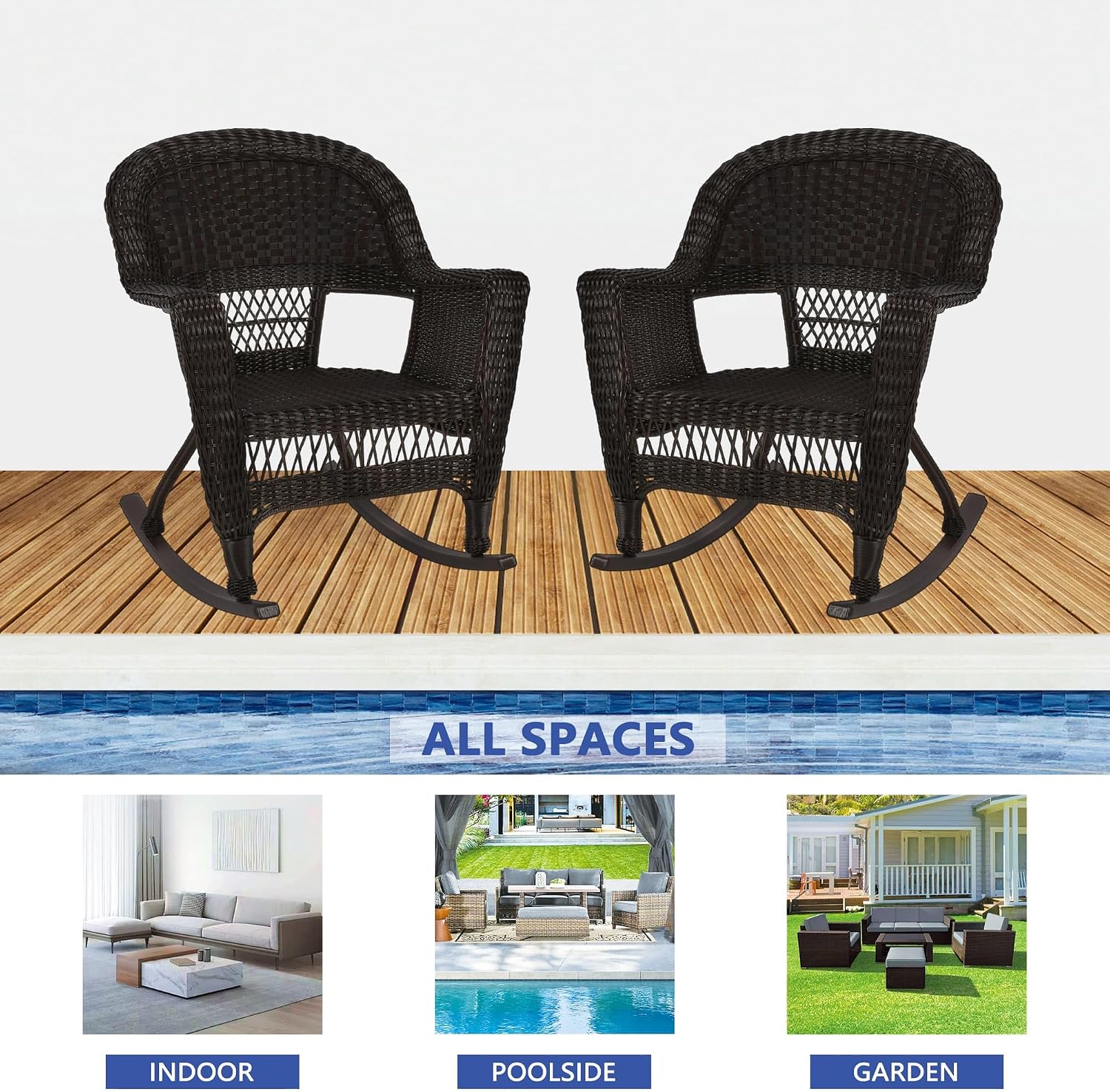 Jeco Set of 2 Wicker Rocker Chairs, Espresso