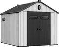 YITAHOME 8x10ft Resin Storage Shed, Extra Thick Outdoor Plastic Garden Storage Unit with Oval Vision Windows & Lockable Doors, 16mm Heavy Duty Waterproof Tool Sheds with Floor for Lawn Equipment, Gray
