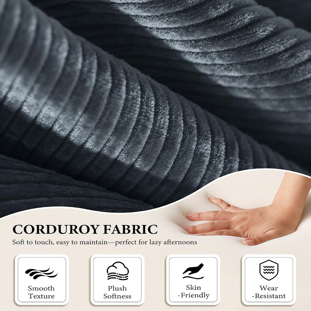 Boneless Couch Futon Sofa Bed Sectional Couches for Living Room,Cloud Couch with Sleeper Sofa,Sofas for Living Room Oversized Corduroy Upholstered (Gray, 81 Inches (with Iron Frame))