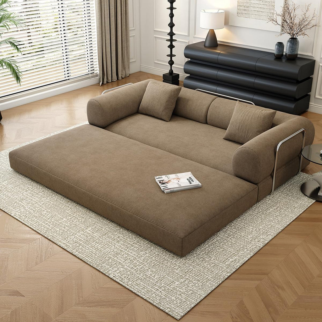 78.8' Modular Sofa Bed - 4-in-1 Convertible Design with Corduroy Fabric and High Density Sponge, Removable Cover and Fixed Frame