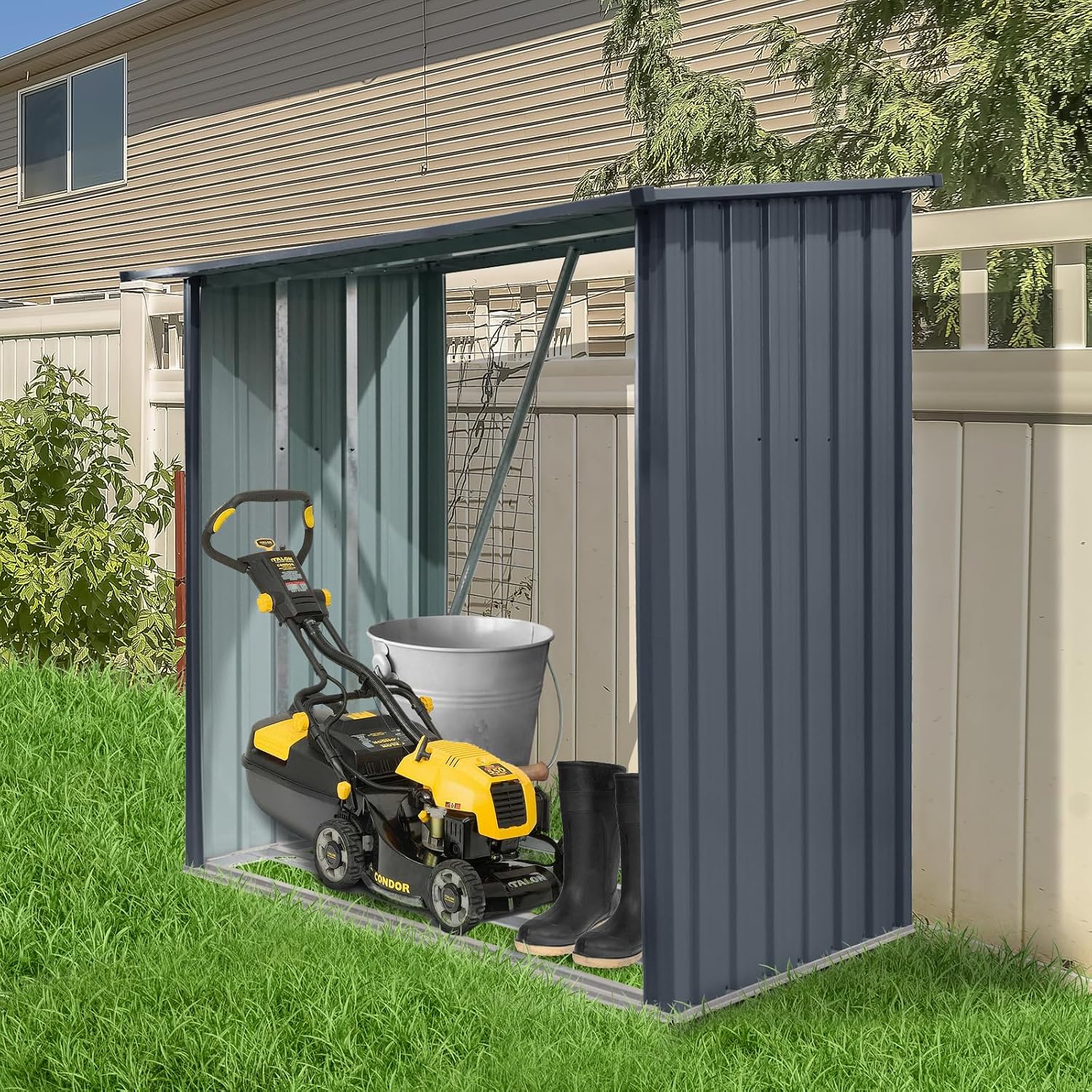 Ball & Cast 85.5' Outdoor Steel Firewood Rack Metal Storage Shed with Middle Stiffener and Reinforced Base,Multi-Functional Waterproof Cabinet W/Roof,for Equipment Machines,Black